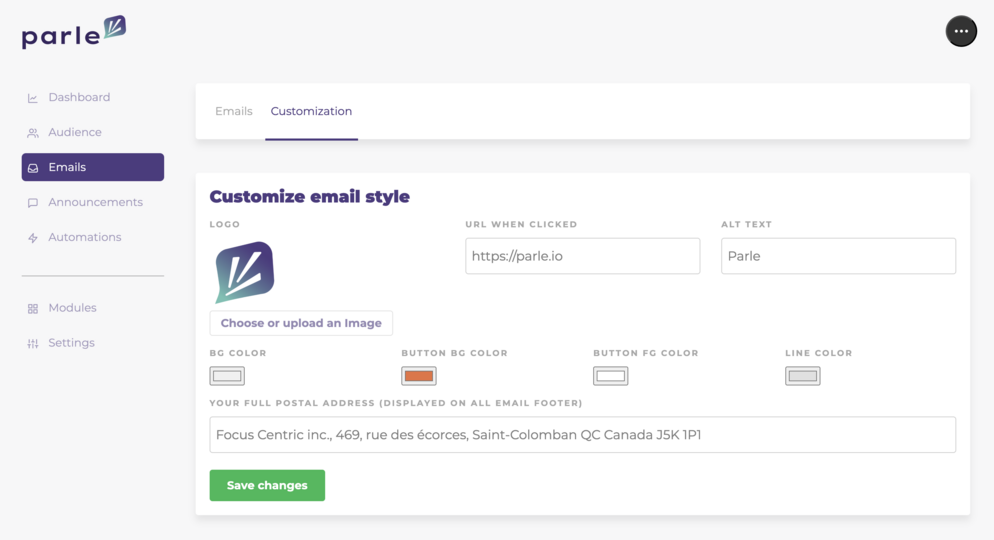 Parle email customization