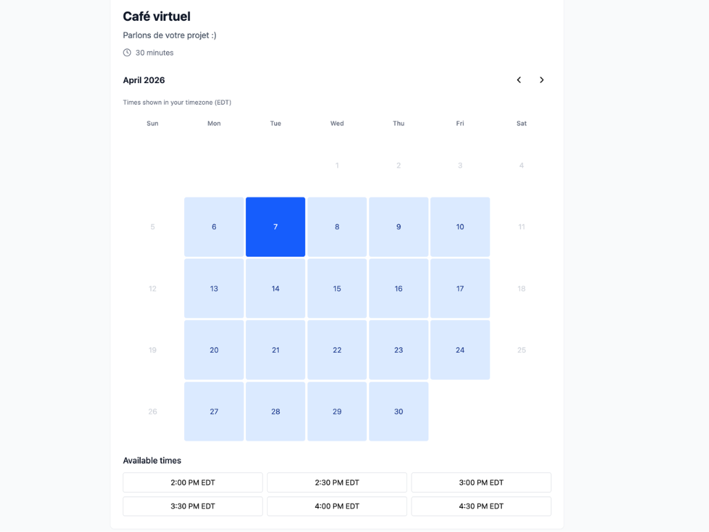 Pages de reservation Parle : laissez vos clients prendre rendez-vous en ligne